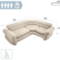 Dmuchana kanapa narożna sofa czteroosobowa 257x203x76 cm beżowa INTEX 68575
