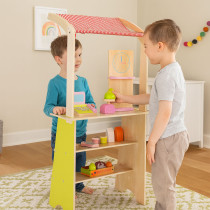 Duży drewniany stragan dla dzieci sklep z terminalem i wagą owoce warzywa 20 elementów ECOTOYS