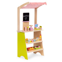 Duży drewniany stragan dla dzieci sklep z terminalem i wagą owoce warzywa 20 elementów ECOTOYS