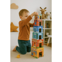 Wieża do układania piramida miasto sorter z figurkami i pojazdami 18 elementów