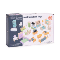 Drewniane mebelki do domu dla lalek akcesoria zestaw 30 elementów