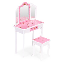 Duża toaletka zabawkowa dla dziewczynki potrójne lustro taboret szuflada ECOTOYS