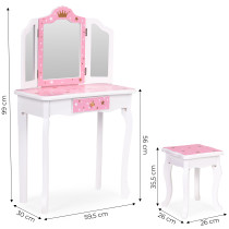 Duża toaletka zabawkowa dla dziewczynki potrójne lustro taboret szuflada ECOTOYS