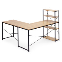 Biurko narożne z regałem 4 półki komputerowe jasny dąb loftowe ModernHome