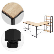 Biurko narożne z regałem 4 półki komputerowe jasny dąb loftowe ModernHome