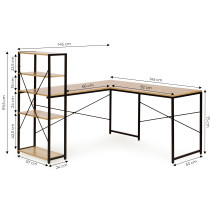 Biurko narożne z regałem 4 półki komputerowe jasny dąb loftowe ModernHome