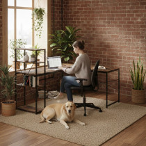 Biurko narożne z regałem 4 półki komputerowe postarzany orzech loftowe ModernHome