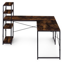 Biurko narożne z regałem 4 półki komputerowe postarzany orzech loftowe ModernHome