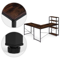 Biurko narożne z regałem 4 półki komputerowe postarzany orzech loftowe ModernHome