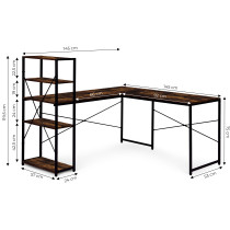 Biurko narożne z regałem 4 półki komputerowe postarzany orzech loftowe ModernHome