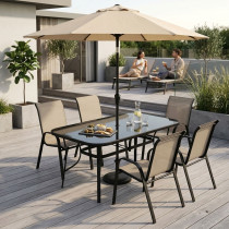 Stół ogrodowy 160x90 cm szkło hartowane otwór na parasol czarny MultiGarden