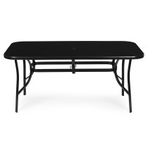 Stół ogrodowy 160x90 cm szkło hartowane otwór na parasol czarny MultiGarden