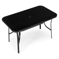 Stół ogrodowy 140x80 cm szkło hartowane otwór na parasol czarny MultiGarden