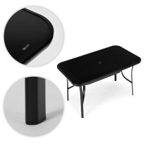 Stół ogrodowy 120x70 cm szkło hartowane otwór na parasol czarny MultiGarden