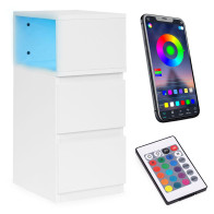 Szafka nocna z oświetleniem LED stolik do sypialni 2 szuflady biała ModernHome