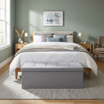 Pufa pikowana 111x38 cm ze schowkiem tapicerowana ława skrzynia jasnoszara ModernHome