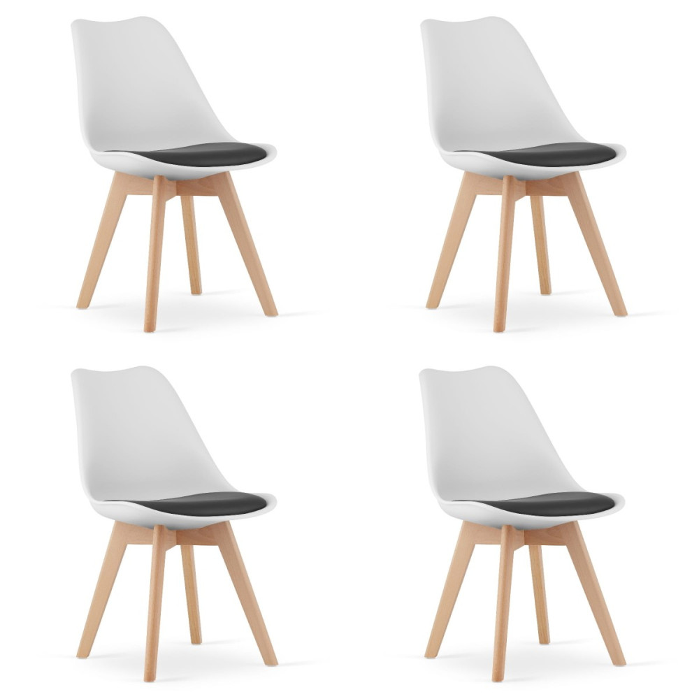 Zestaw komplet krzeseł  biało czarne drewniane nogi 4szt