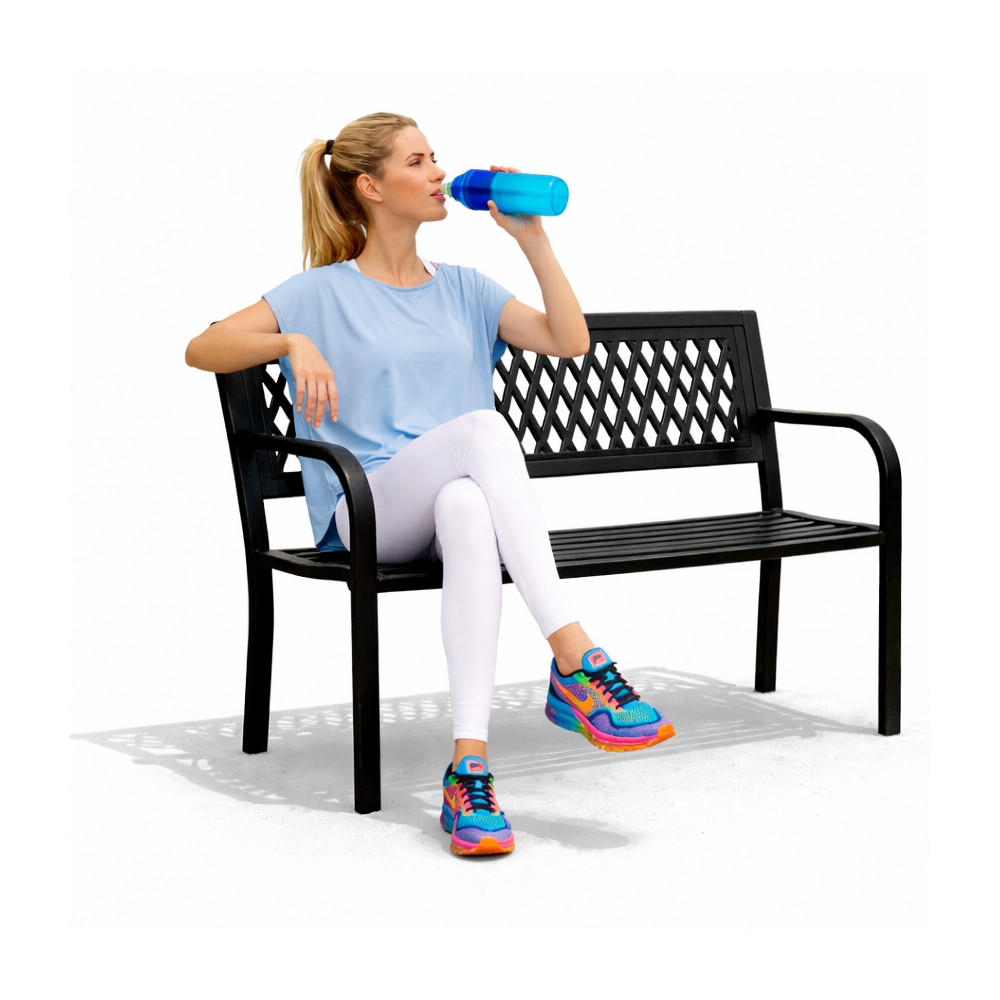 Ławka ogrodowa z ażurowym oparciem 120x50 cm metalowa parkowa czarna MultiGarden