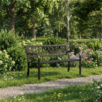 Ławka ogrodowa z dekoracyjnym oparciem 120x50 cm metalowa parkowa czarna MultiGarden
