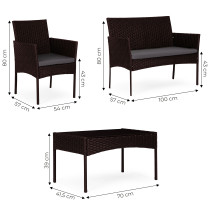 Komplet mebli ogrodowych z technorattanu ławka stolik krzesła ciemny brąz MultiGarden