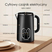 Czajnik elektryczny bezprzewodowy 1,7l smart z regulacją temperatury obrotowy czarny