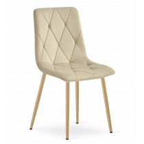 Krzesło tapicerowane welurowe do jadalni salonu pikowane beżowe
