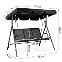 Huśtawka ogrodowa 3-osobowa bujana wolnostojąca stalowa czarna MultiGarden