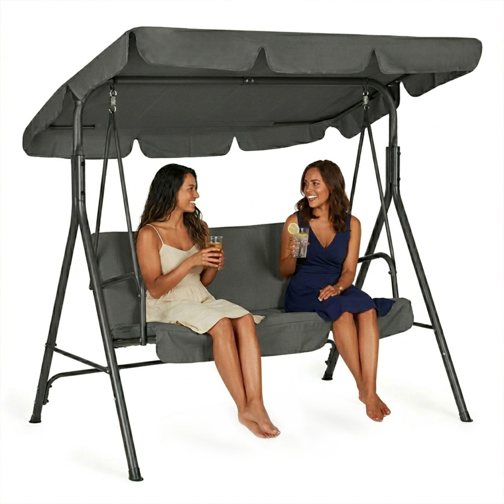 Huśtawka ogrodowa 3-osobowa bujana wolnostojąca stalowa szara MultiGarden