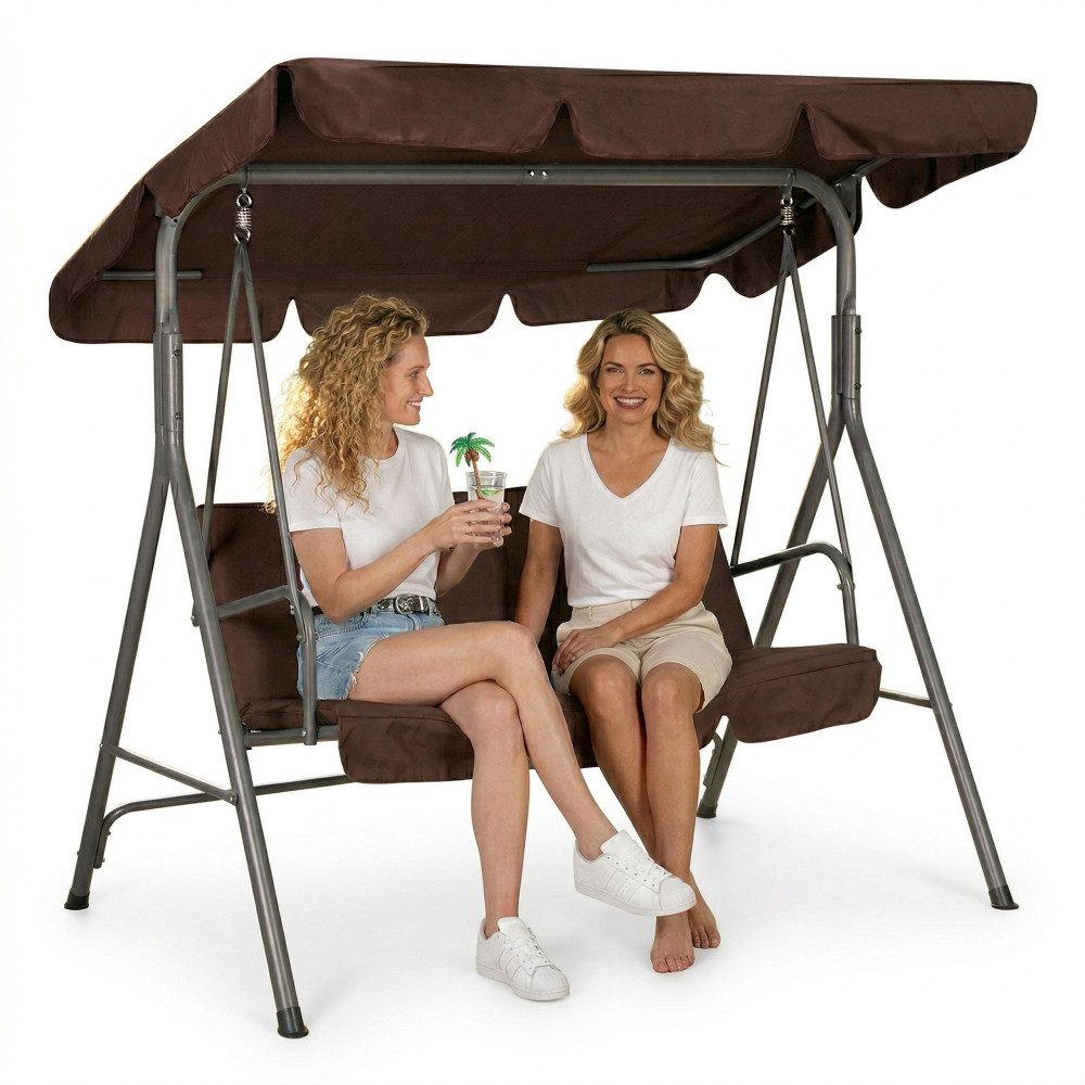 Huśtawka ogrodowa 3-osobowa bujana wolnostojąca stalowa brązowa MultiGarden