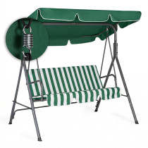 Huśtawka ogrodowa 3-osobowa bujana wolnostojąca stalowa w paski zielono-białe MultiGarden