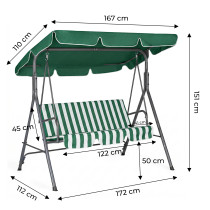 Huśtawka ogrodowa 3-osobowa bujana wolnostojąca stalowa w paski zielono-białe MultiGarden