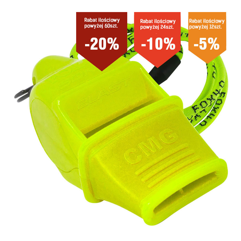 Gwizdek Fox 40 CMG Sonik Blast neonowy żółty ze sznurkiem			