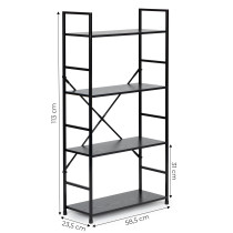 Regał drewniany szeroki 4 półki nowoczesny LOFT czarny ModernHome