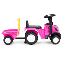 Jeździk traktor New Holland z przyczepką interaktywna kierownica dźwięki dla dzieci różowy