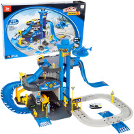 Garaż samochodowy komenda policji 3 poziomy z windą autka + helikopter 74 elementy